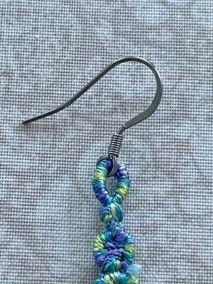 Purple and Green Swarovski Earrings, Blue Embroidered Earrings, Purple Lace Earrings, Embroidery Jewelry, Purple and Blue Dangle Earrings - image3